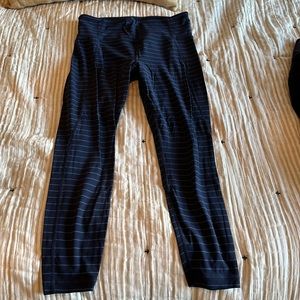 Athleta Salutation Leggings. Navy blue and light blue striped. 25 inch inseam.